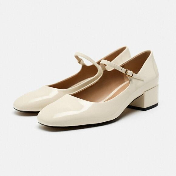 ZARA Off-White Block Heel Mary Janes NWT - Picture 10 of 14